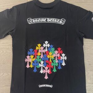 Chrome Hearts Black Tee with Colorful Floral Design